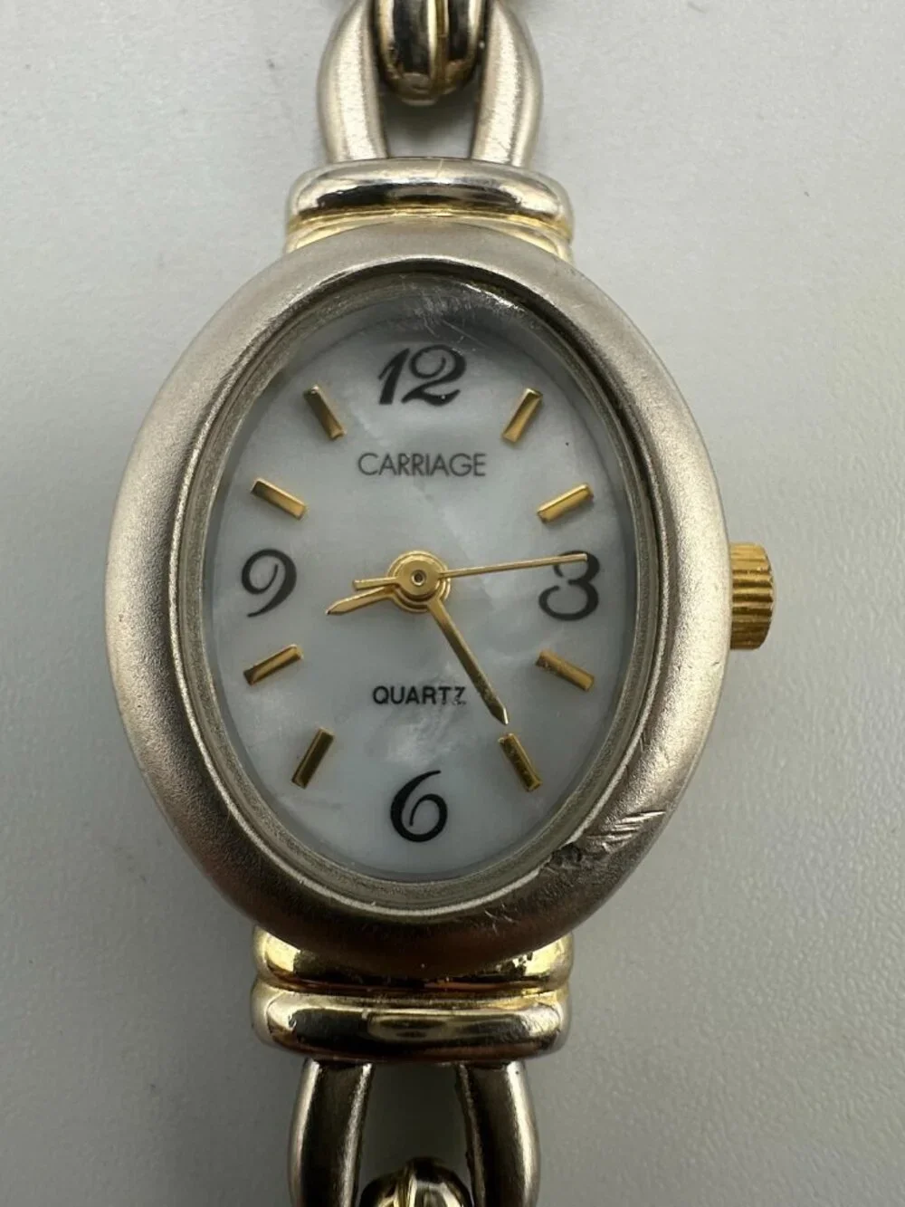 3/$30 Carriage Watch Women Silver Gold Two Tone Oval Dial 19MM New Battery 6.5'